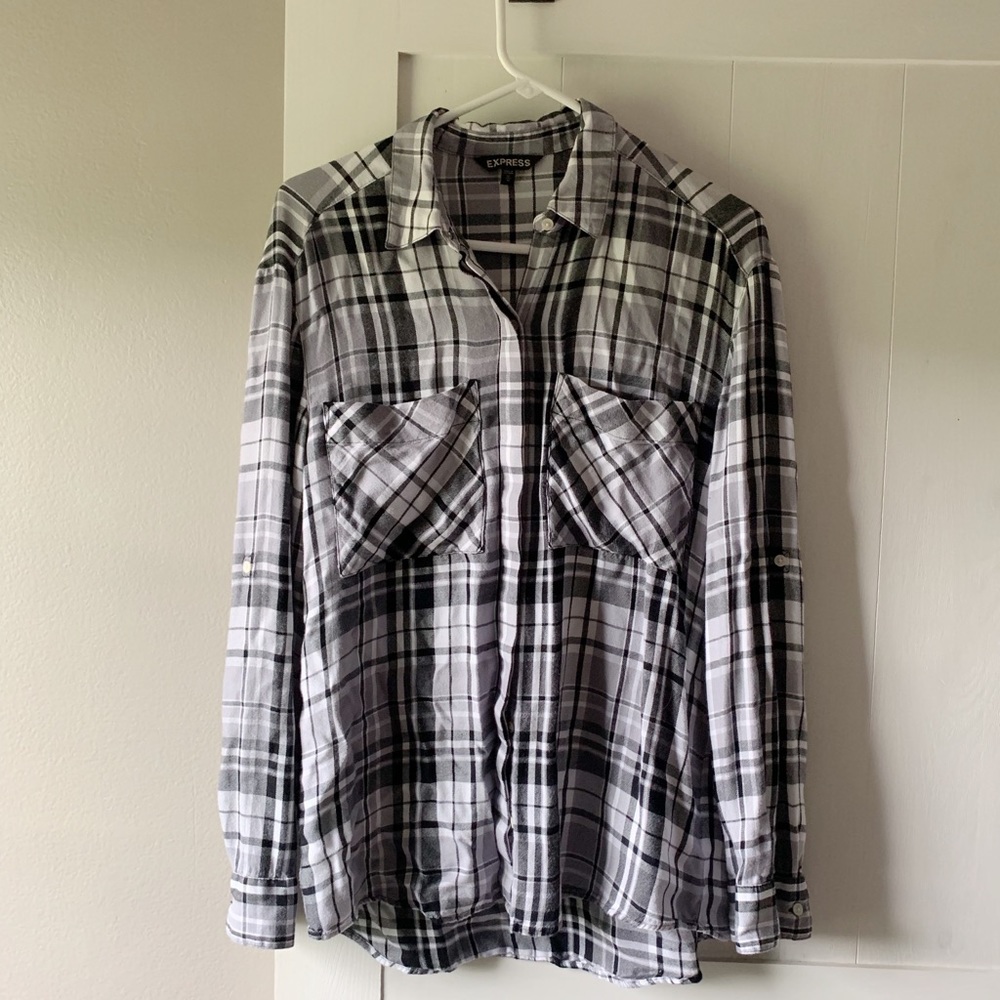 Express black and white plaid shirt